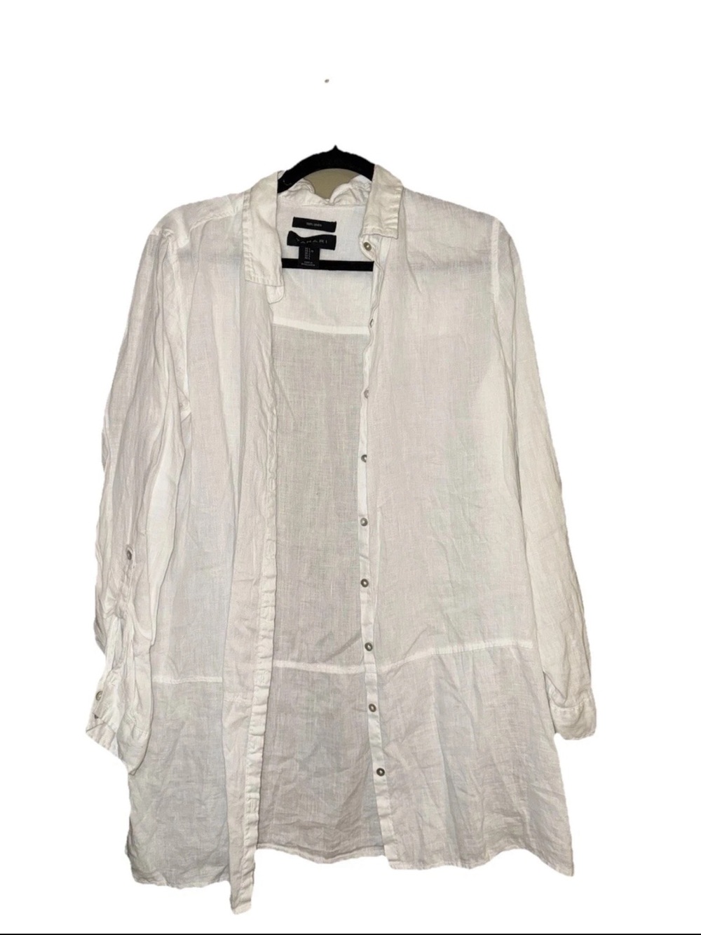 Tahari Essentials 100% Linen White Button Down Tunic Shirt - Women's Large